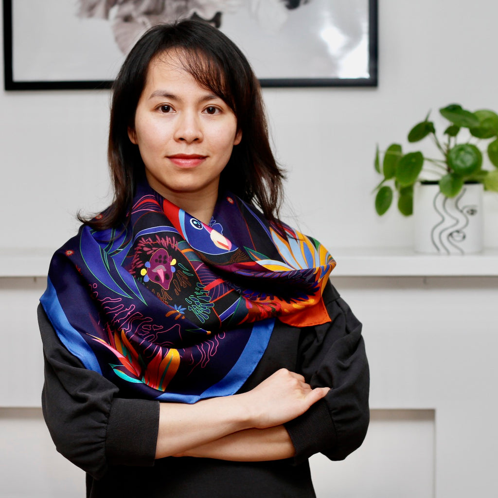 Large silk twill scarf 90x90cm with hand-rolled edges by Hanoi Original Easy to wear around the neck