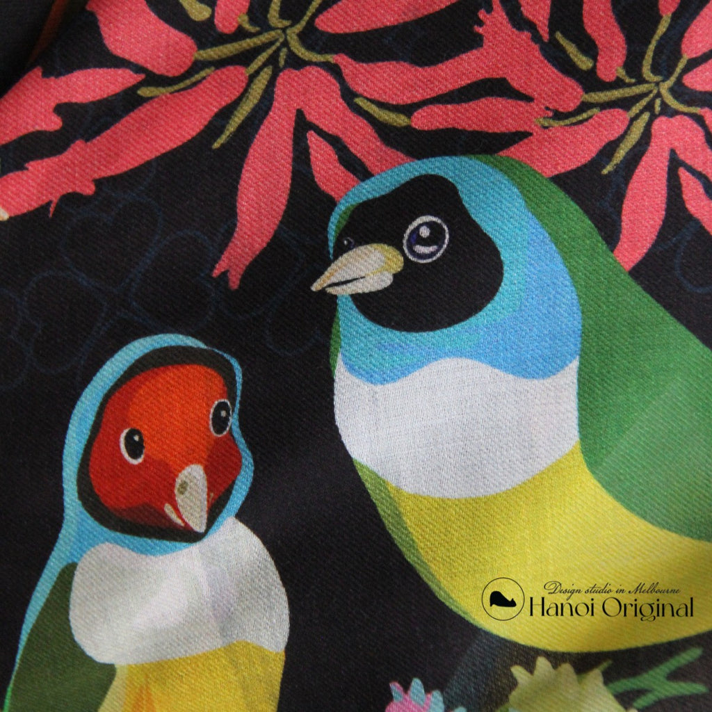 Close up on 2 Gouldian Finches, as if they are talking