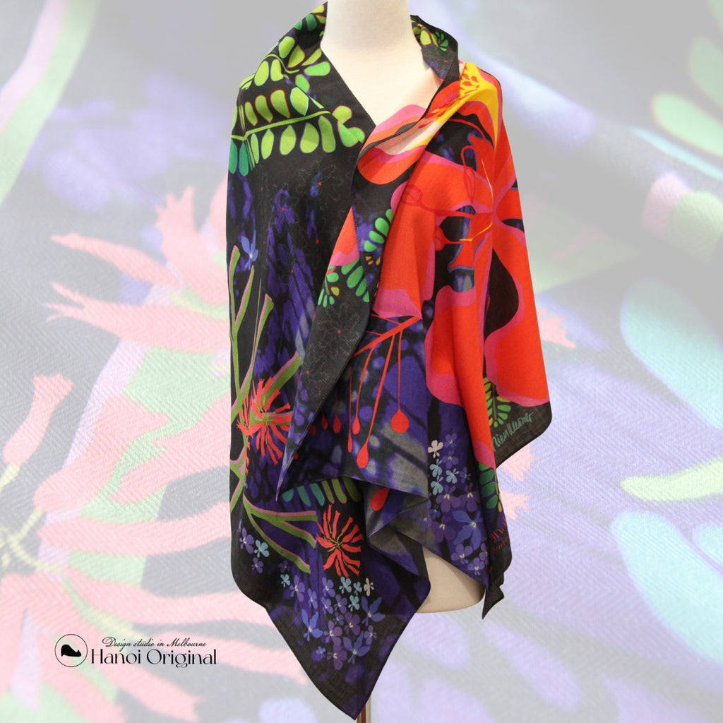 showing how to wear this scarf so it looks bold and colourful