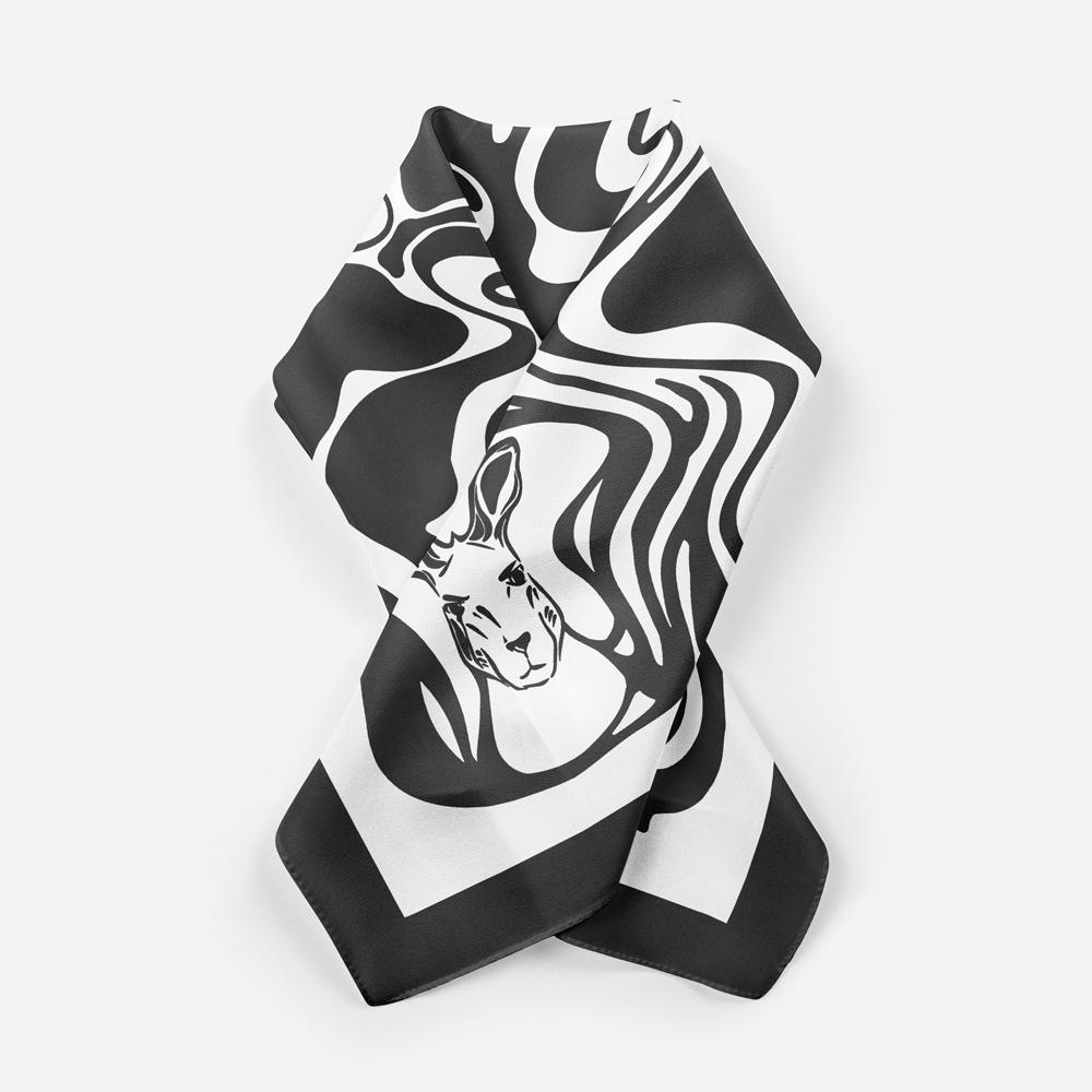 Hankie scarf 40cm by Hanoi Original depict a kangaroo with abstract motif in Black and white to gift yourself or someone else
